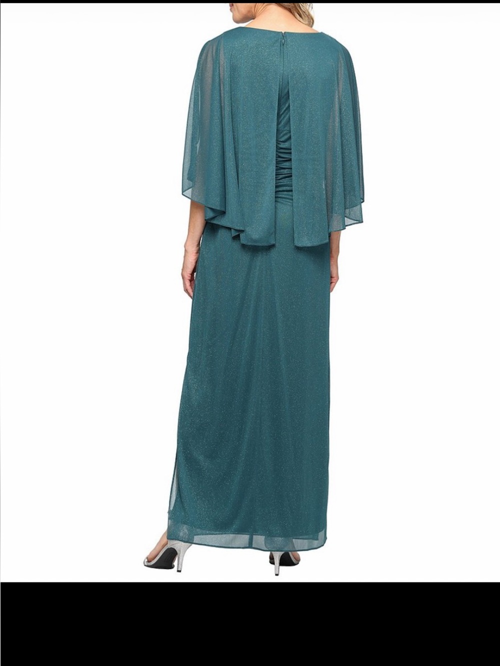 Elegant Teal Evening Maxi Dress with Cape Overlay EUC 6 P - Picture 2 of 16